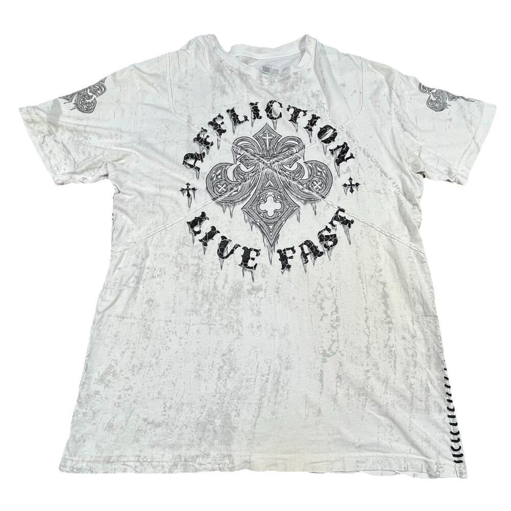 Affliction Mens Distressed Skull American Customs Short Sleeve T-Short Size L